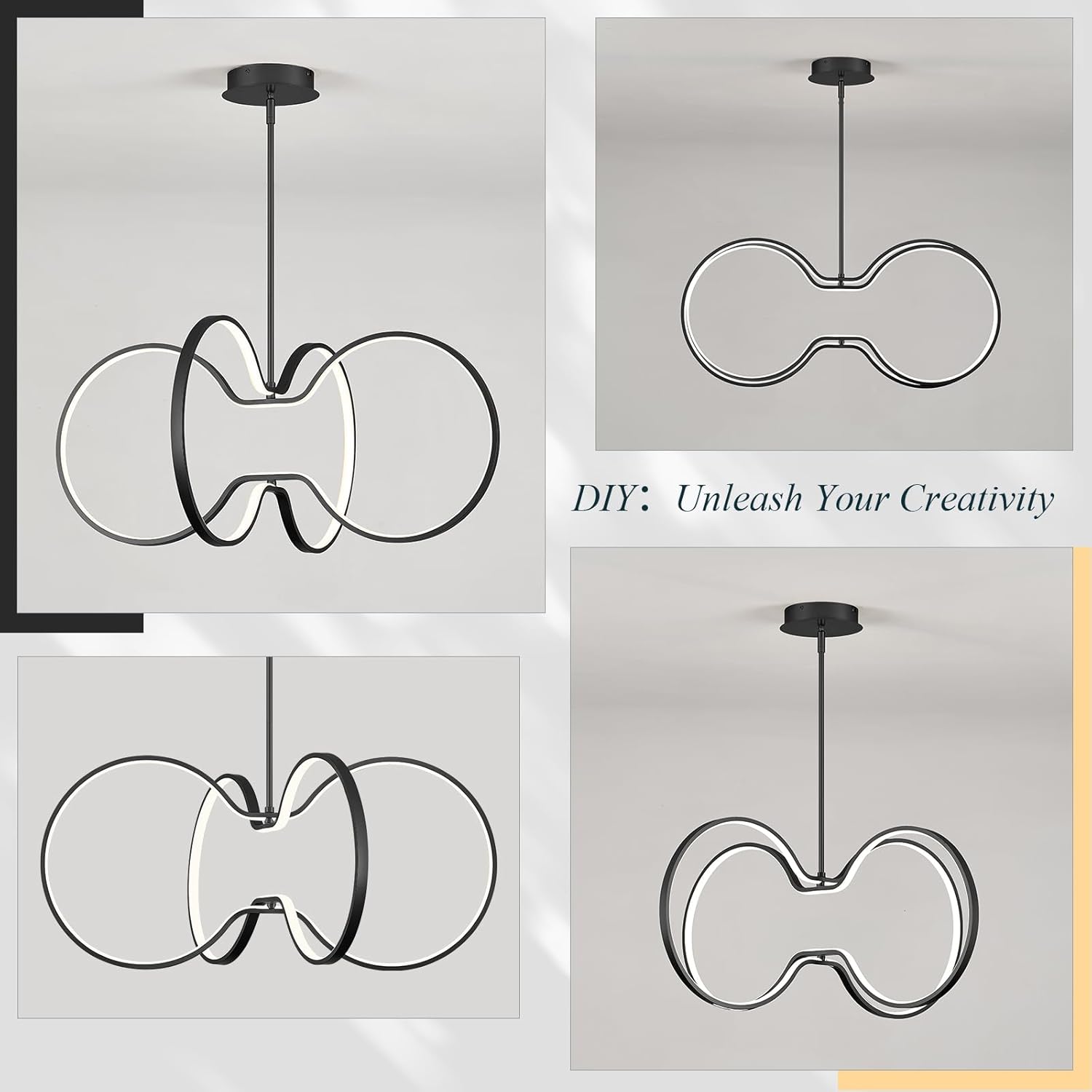 Modern LED Pendant Light Black Dimmable Circular Chandelier, Kitchen Island Pendant Light Fixture with Remote Control for Dining Room, Kitchen, Entry, Living Room(D31.5 Inch)