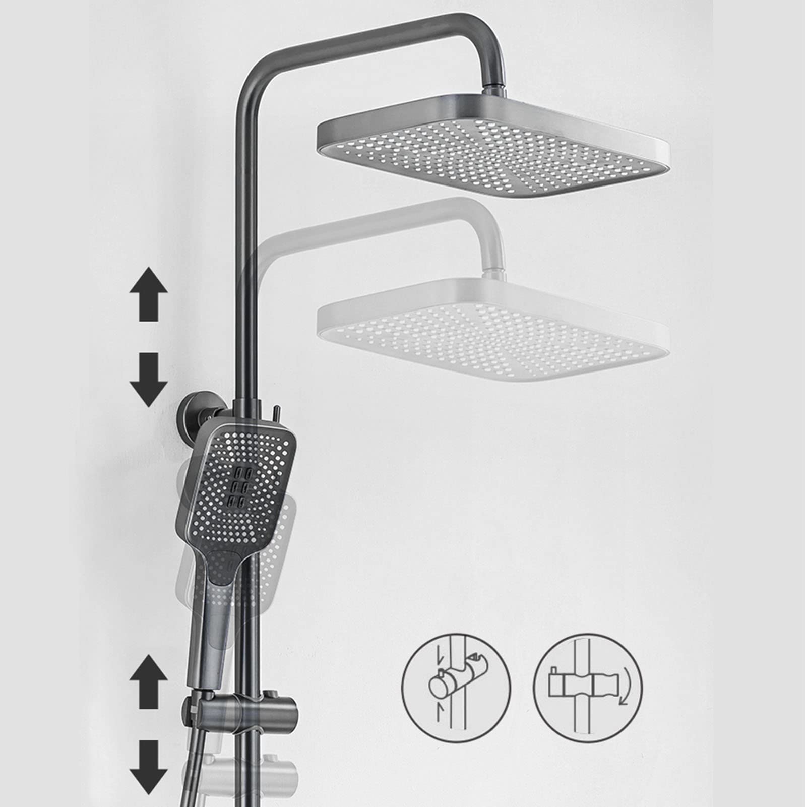Set Rubinetto Doccia termostatico, 4 funzioni con Display Digitale, doccetta a 3 modalità, spruzzatore per Bidet, mensola per Vasca, Montaggio a Parete