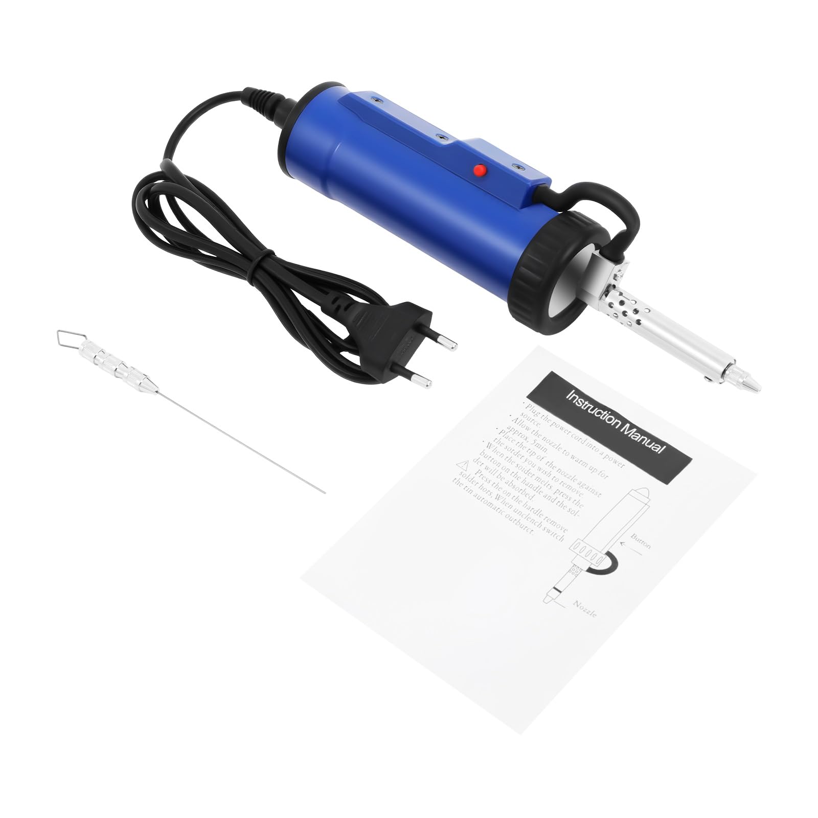 Aspirador de soldadura eléctrico portátil 2 en 1, calefacción y aspiración de estaño, 4 boquillas, calefacción de 30 W y 350 W, protección contra sobrecalentamiento, ABS de acero inoxidable, para
