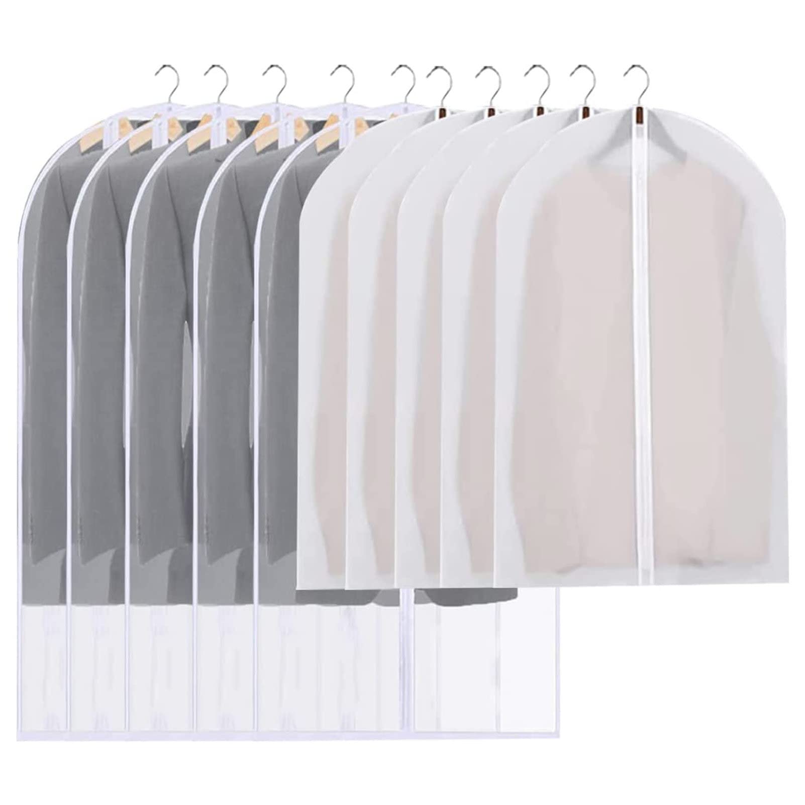 Funda para traje transpirable de 5 piezas con cremallera, cuatro tamaños, juego de funda para traje, bolsa para ropa colgante translúcida, bolsa protectora impermeable para polvo par
