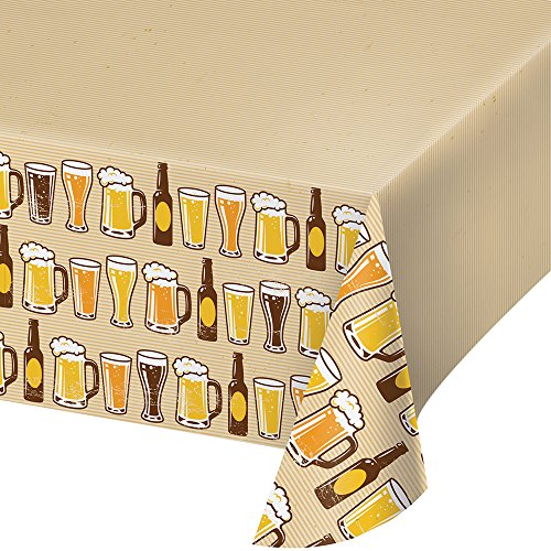 Creative Converting 324453 Cheers & Beers Plastic Border Print Tablecover, 54