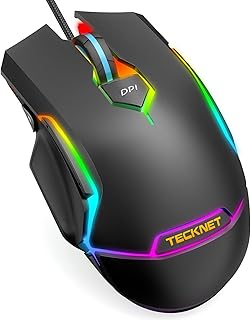 TECKNET Gaming Mouse, 16000 DPI Adjustable Wired Gaming Mouse, 9 Programmable buttons Optical Computer Mouse, LED Backlit RGB Mouse, Fire Button, Ergonomic Laptop Gaming Mice for PC