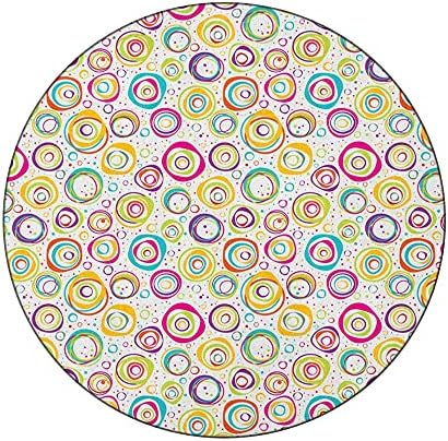Polyester Tablecloth, Abstract Waterproof Oil-Proof PVC Table Cloth, Circles and Dots Bubble Rings Spotted Springtime, Fit Round Tables 61inch, Holiday Party Home Kitchen Dining Table Decoration