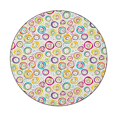 Polyester Tablecloth, Abstract Waterproof Oil-Proof Pvc Table Cloth, Circles And Dots Bubble Rings Spotted Springtime, Fit Round Tables 61Inch, Holiday Party Home Kitchen Dining Table Decoration #TOP1