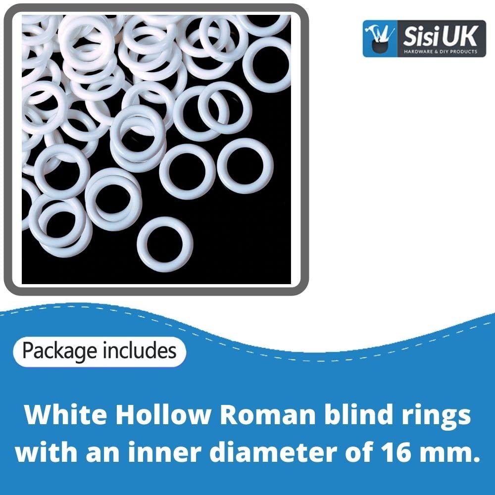 White Curtain Upholstery Rings 16mm - O-Shaped Hollow Roman Blind Rings for DIY Roman Curtains Pack of 100 - Image 2