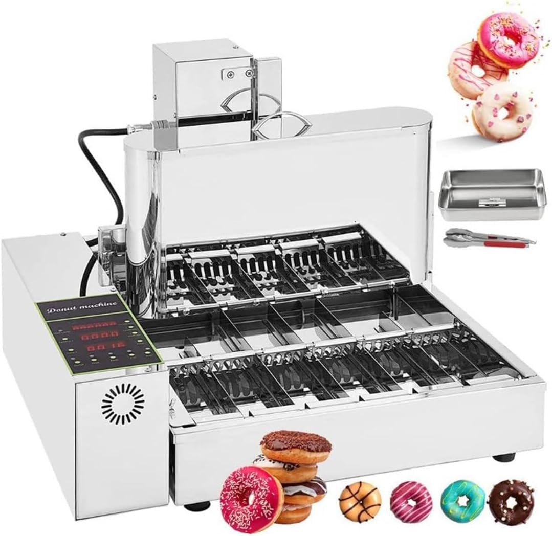 AWAYDD 6 Rows Mini Donut Maker with Intelligent Control Panel,Digital Donut Fryer Auto Flip Adjustable Donut Thickness, Frying Donuts Maker2000W Commercial Donut Making Machine