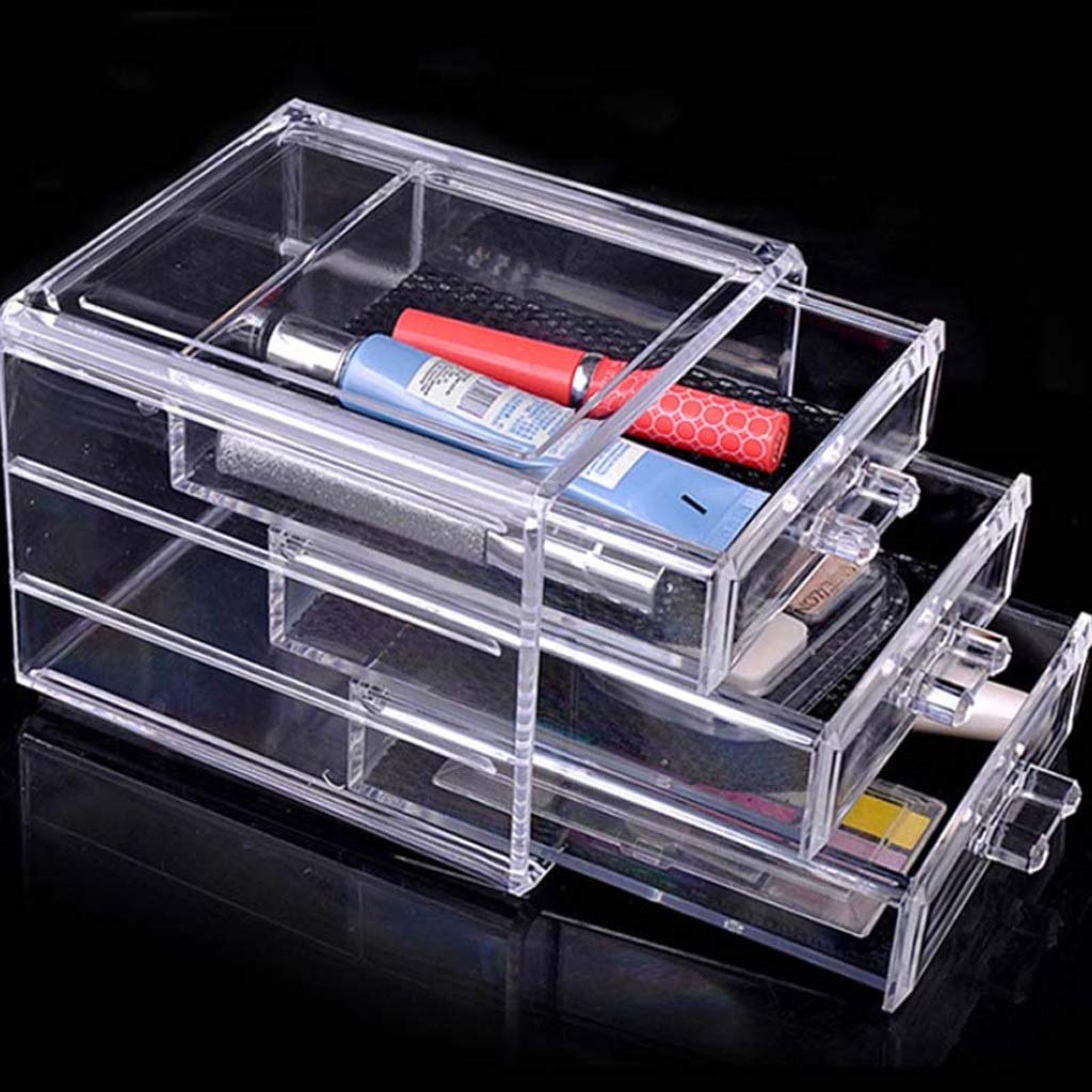 Organizadores de cosméticos Caja de almacenamiento de escritorio para el hogar Caja de almacenamiento de caja de maquillaje cosmético de 3 cajones, Caja de almacenamiento de cosméticos de plástico t