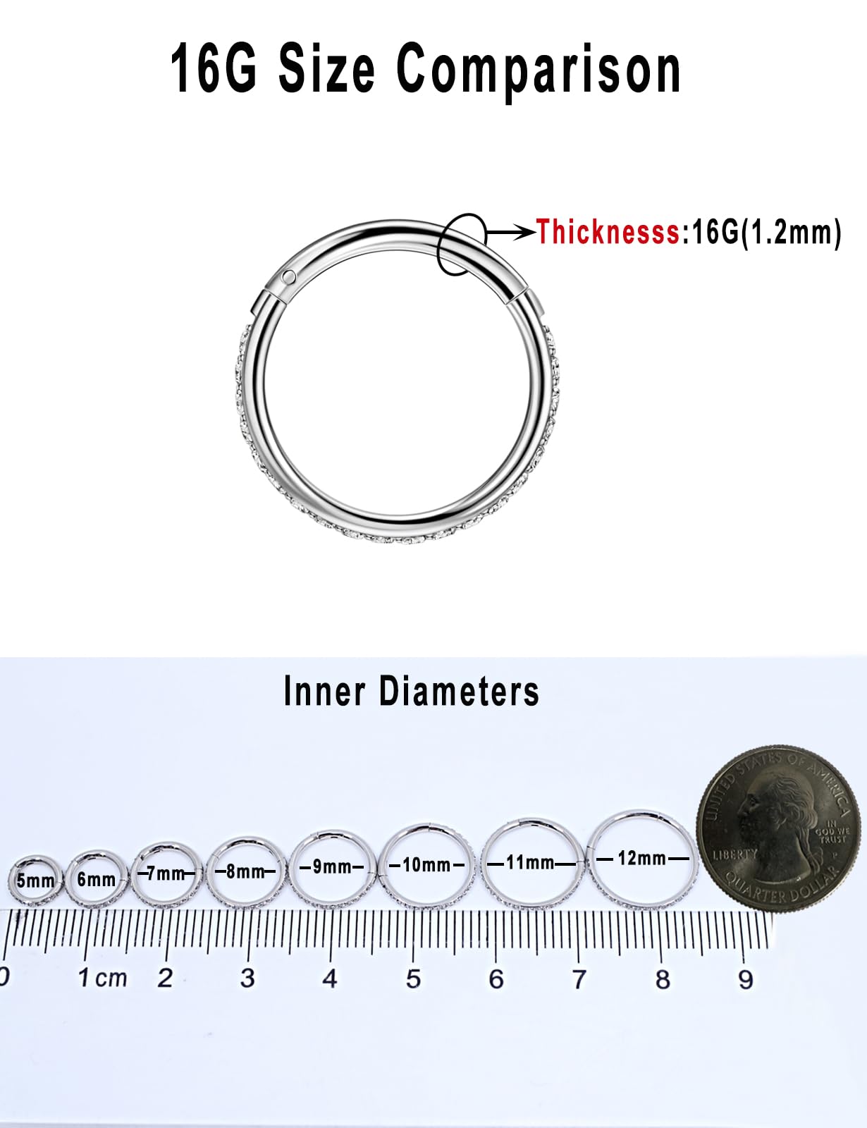 20G 18G 16G Cancella CZ Anelli da Naso Cerchio in Acciaio Chirurgico 316L Orecchini per cartilagine Cerchio 5-12mm Gioielli penetranti Daith Helix Rook Trago Gioielli penetranti Orecchino in Acciaio