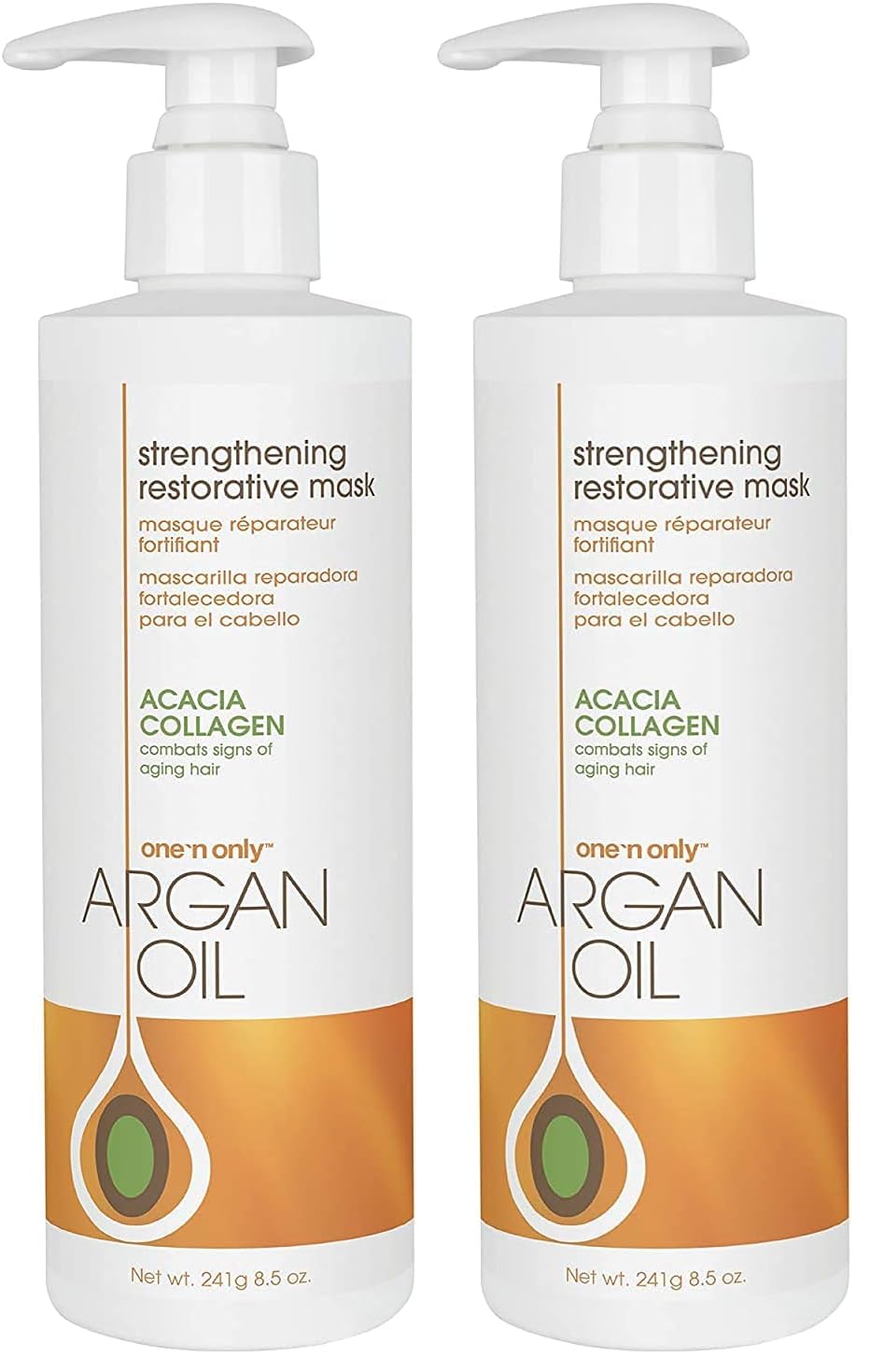 One 'N Only Hair Mask with Argan Oil, Strenghtening Restorative Mask, Helps Maintain Moisture Level for a Shiny Texture, Provides Color Protection, 7.8 Ounce (Pack of 2)