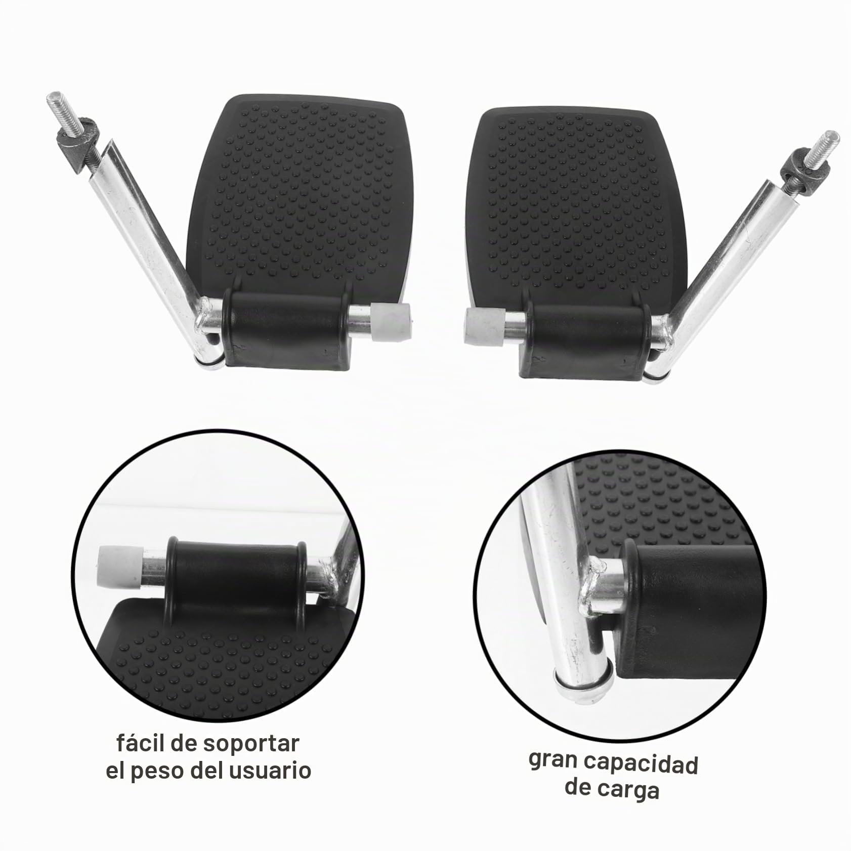Reposapiés de Repuesto para Silla de Ruedas, 1 Par Negro | Metal y Abs, Diseño Plegable, Uso Cómodo, para Usuarios Movilidad Reducida