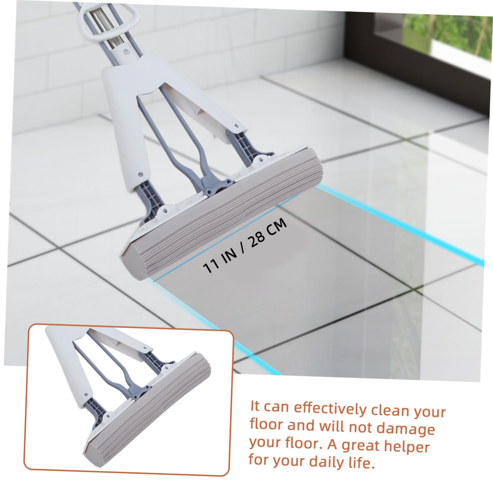 Trapeador de Esponja Plegable Doble 28cm, Acero Inoxidable Abs Blanco