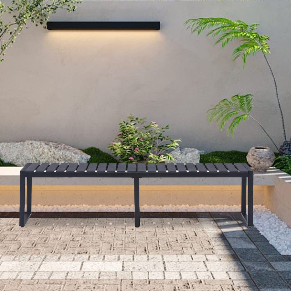 Mingone Panca da Giardino a 2 Posti Seduta in Resina Nera Panca da Esterno Gambe in Metallo Antiruggine Panca Moderna, 120cm