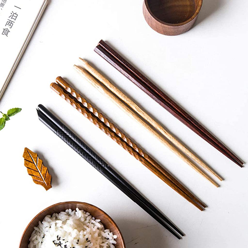 Coffret Cadeau de 5 Paires de Baguettes réutilisables en Bois, Baguettes à Sushi japonaises, Baguettes Chinoises de Luxe en Bois Naturel, Baguettes antidérapantes, Baguettes lavabl(E)