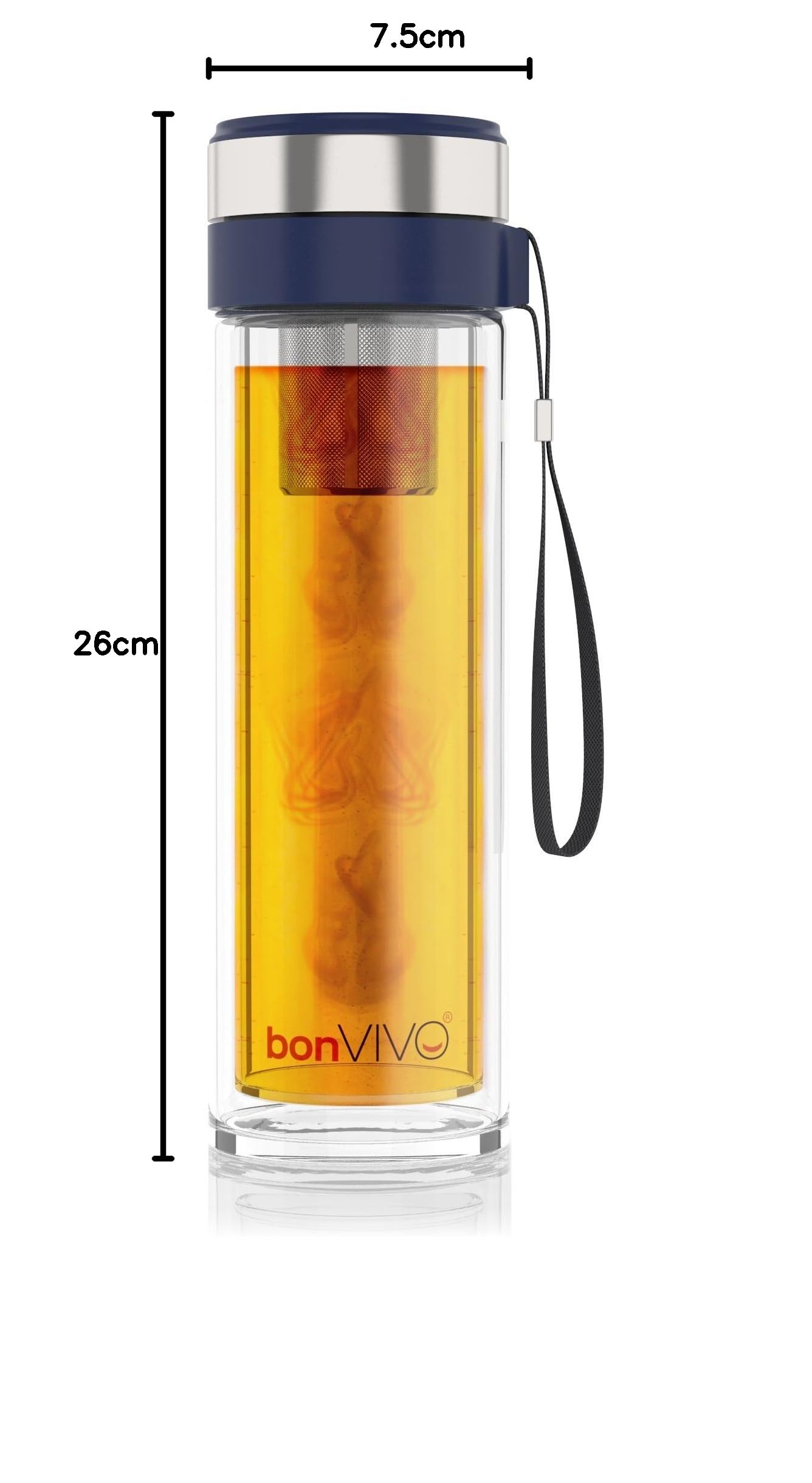 bonVIVO® - VitaliTEA Szklany kubek podróżny z zaparzaczem ze stali nierdzewnej 450 ml