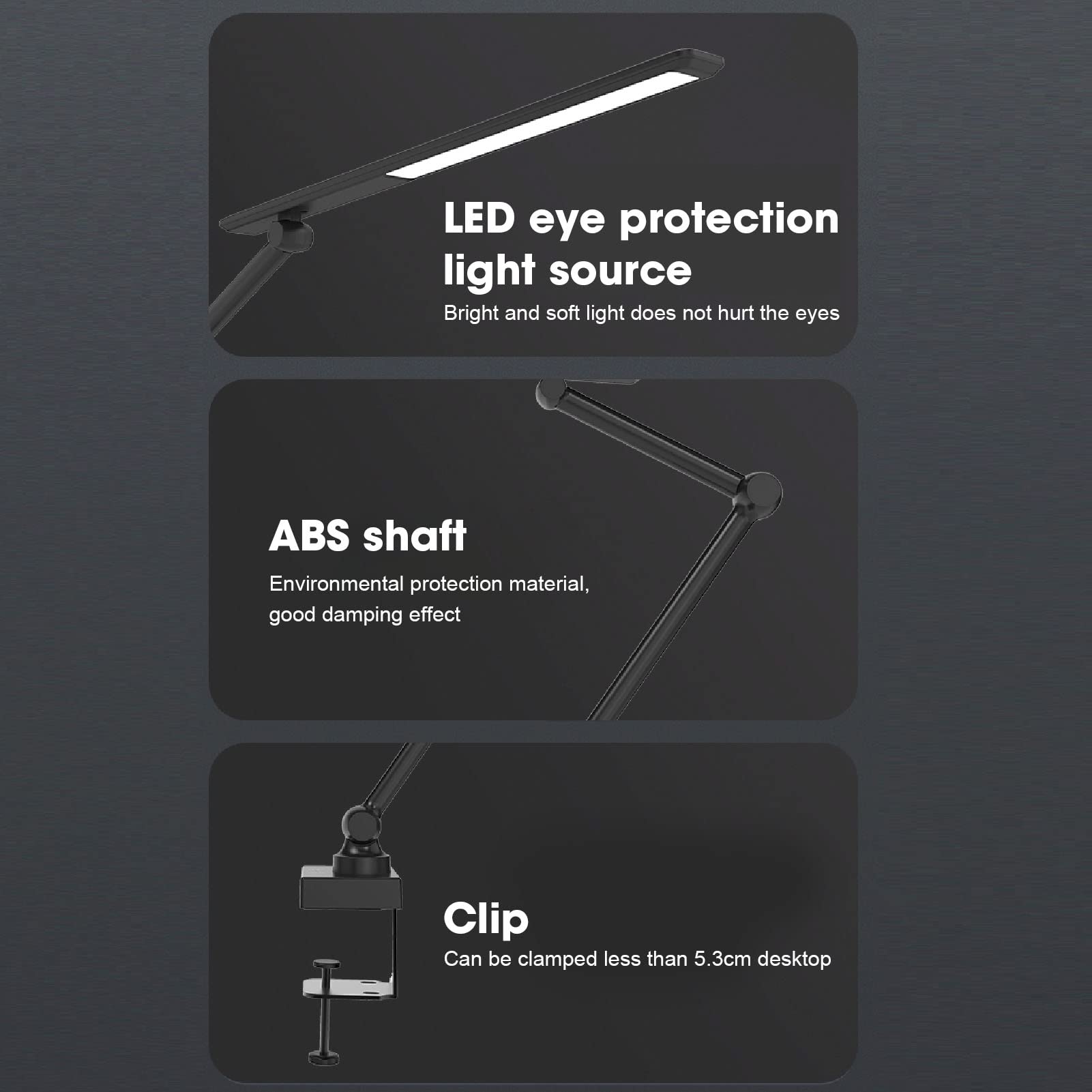 LED Schreibtischlampe, Touch Control Tischlampe Leselampe mit USB Ladeanschluss, 3 Beleuchtungsmodi, Dimmbare Augenschonende Schreibtischleuchte für Zuhause, Büro, Arbeitszimmer