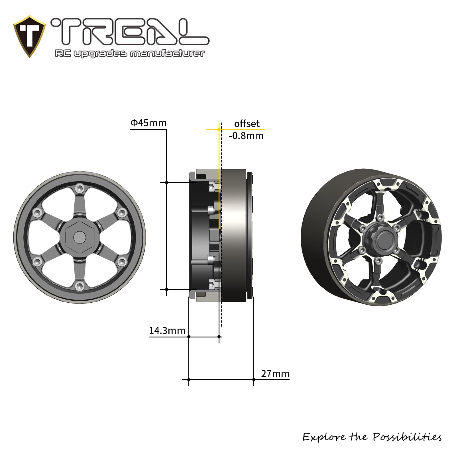 Amazon.com: TREAL 1.9 Beadlock Wheels Six-Spoke CNC Machined