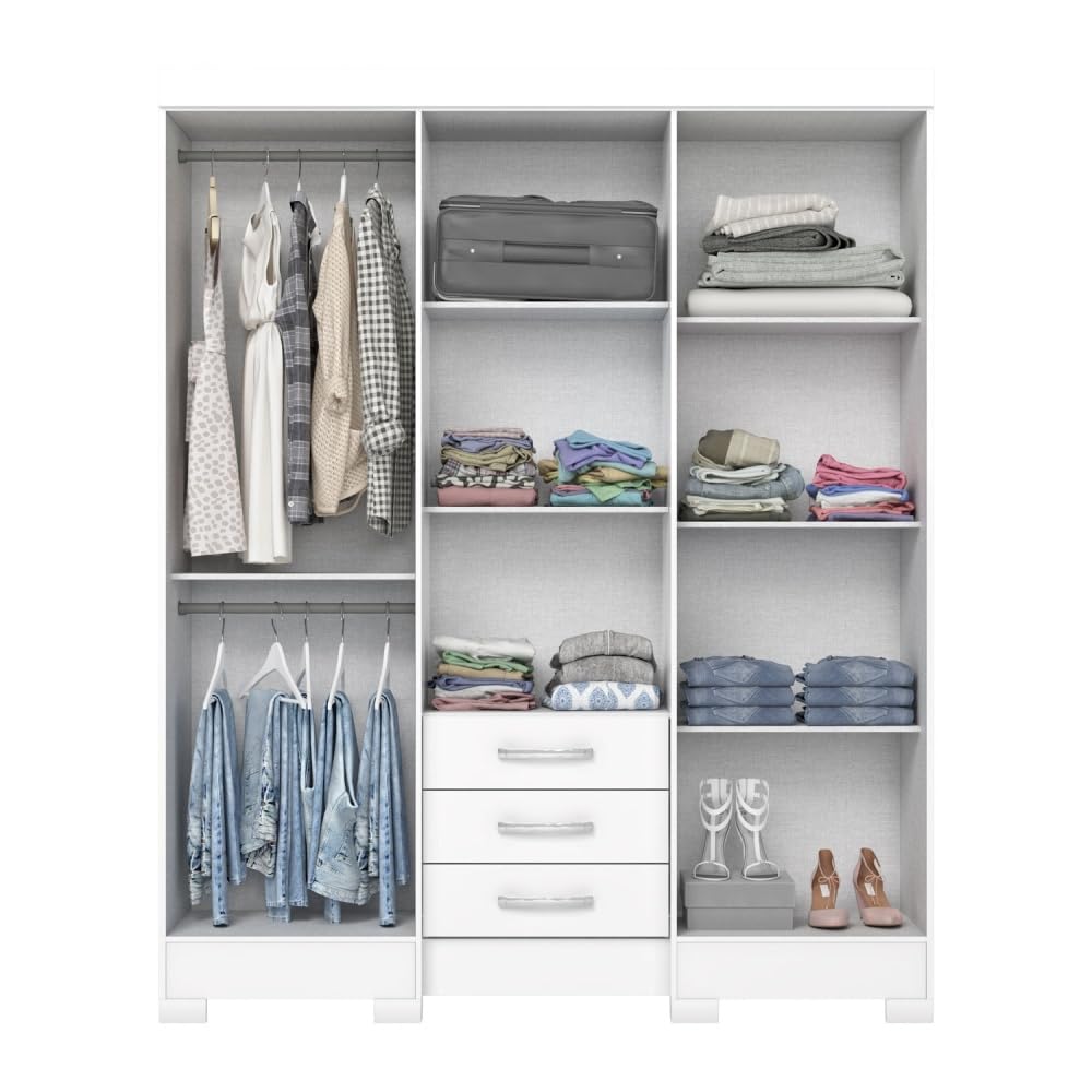 Armario Infantil Antares con Espejo, 6 Puertas y 3 Cajones – Moderno y Funcional - Blanco