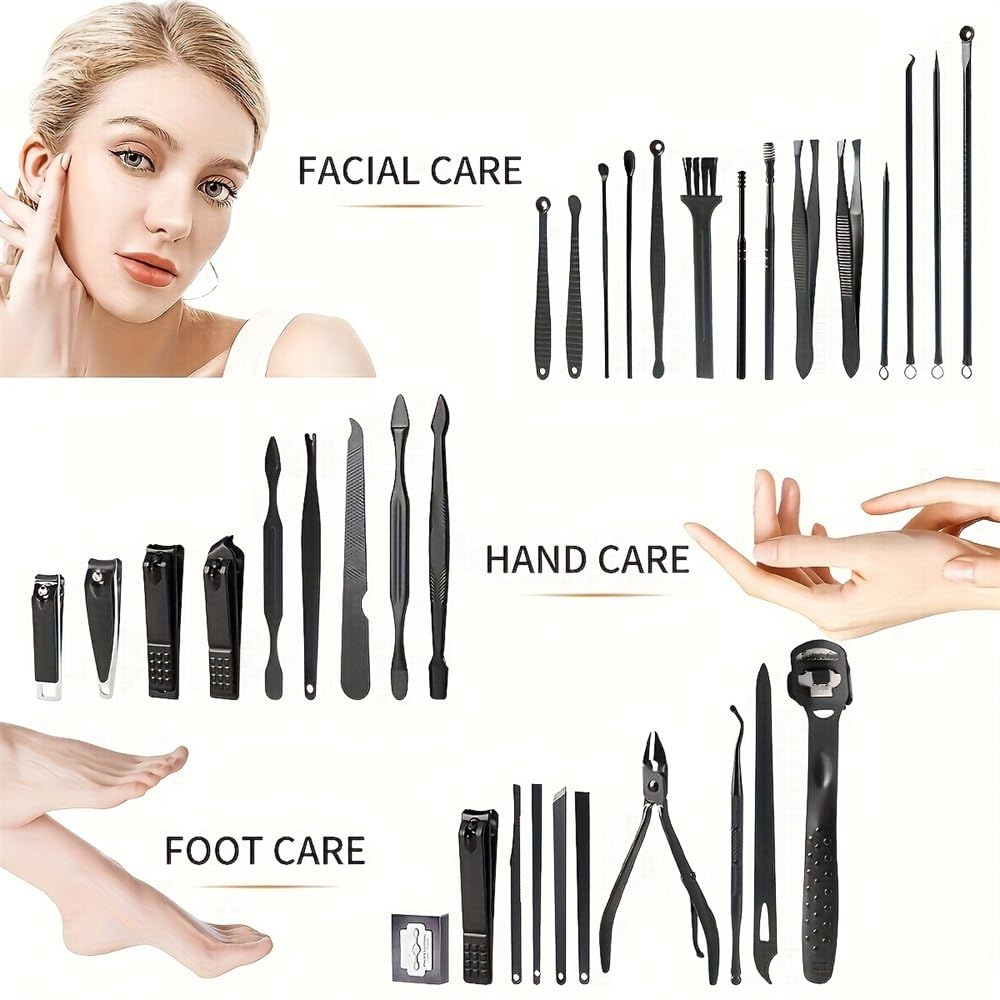 Profesjonalny zestaw narzędzi do manicure i obcinania paznokci, z przenośnym etui podróżnym, cążki do skórek i zestaw do cięcia, zestaw do pielęgnacji do podróży, szary, U