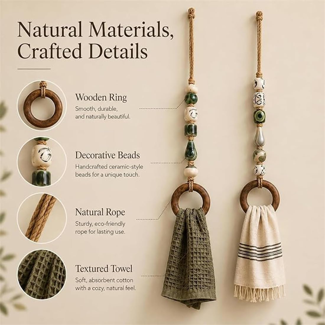 Toallero Decorativo con Cuentas y aro de Madera. (Todos)