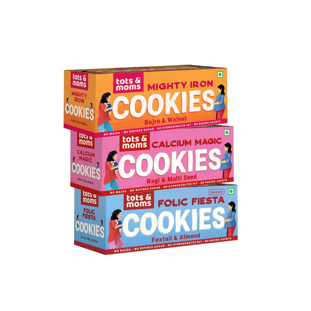 Tots & Moms Healthy & Nutritional Cookies-Pack of 3 | Mighty Iron | Calcium Magic | Folic Fiesta | 150g Each (B0CQWQ9K57) Amazon Price History, Amazon Price Tracker