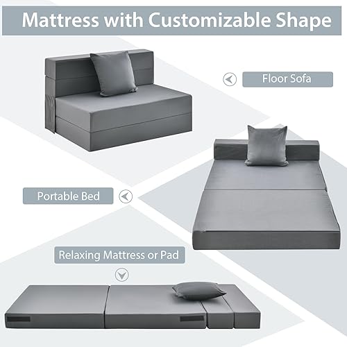 Miniatura 4 de Giantex Sofá cama plegable de 6 pulgadas con almohada, colchón de triple pliegue con espuma de alta densidad, sofá plegable con reposacabezas, cama