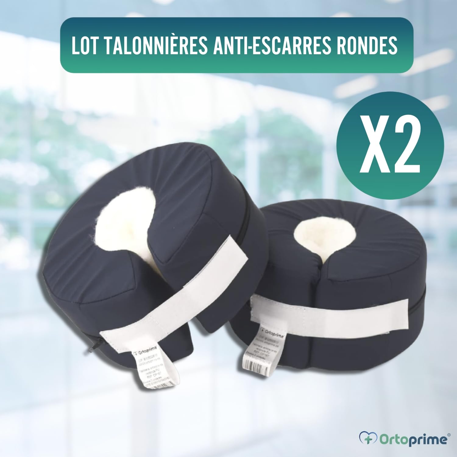 OrtoPrime PACK 2 Talonnières Anti-escarres Rondes Imperméables - Protecteurs de Talons Anti-escarres Réglable à l’Utilisateur - Coussins Anti-escarres Ergonomiques - Talons orthopédique pour Pieds