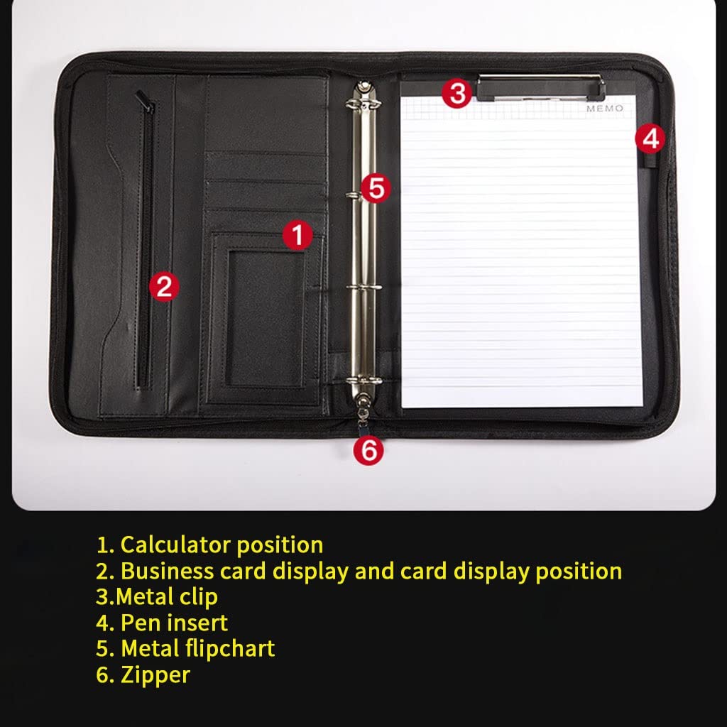 IBOWZ Cartella per Documenti in Pelle A4 Padfolio con Blocco Note con Custodia con Cerniera, Cartella di Presentazione e 4 Tasche Raccoglitore ad Anelli per Biglietti passaporto per Un Amico