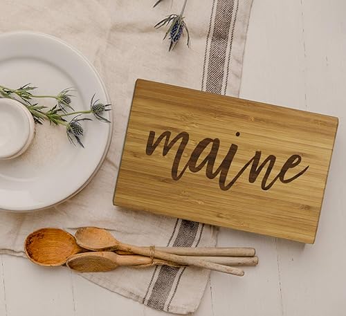 Miniatura 2 de Andaz Press Maine State - Tabla de cortar de madera de bambú, 9.5 x 6 pulgadas, caligrafía, paquete de 1, pequeña tabla de cortar grabada para