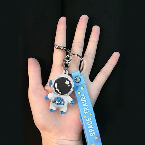 Miniatura 3 de Juego de 4 piezas de decoración de estatua de astronauta, adorno de figura de astronauta de poliresina azul, 3 piezas de espejo y 1 llavero para