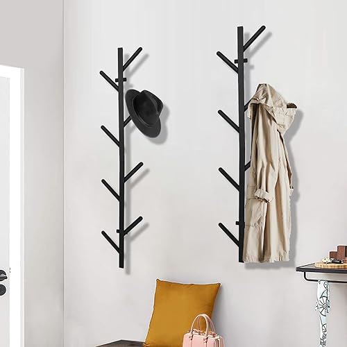 Juego de 2 percheros negros para pared, perchero flotante de diseño moderno, perchero para ropa, bufandas, bolsos, gorras, ganchos verticales de
