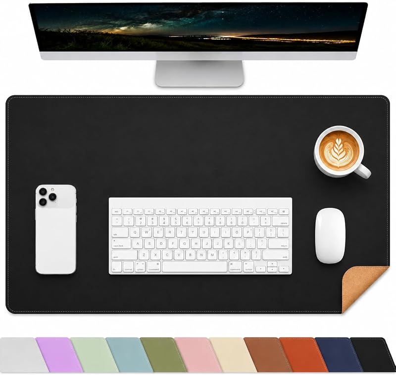 Desk Mat, Black, 31.5" x 17", Cork Desk Pad Protector | Dual-Sided Cork & PU Leather, Waterproof, Non-Slip for Mouse Pad, Office, Home & Writing