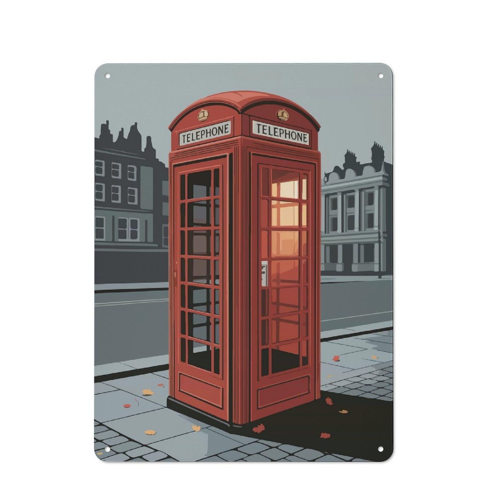 Junmoney Red Telephone Booth In London 40X30cm Retro Metal Plaque With For Garage Or Workshop, Housewarming Present For People Styling Garage And Workshop