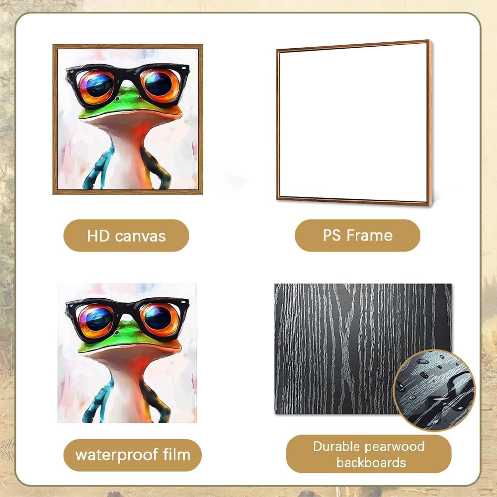 Wood Grain Framed Funny Big Eyes Frog Canvas Wall Art for Bathroom 8x10 image 4