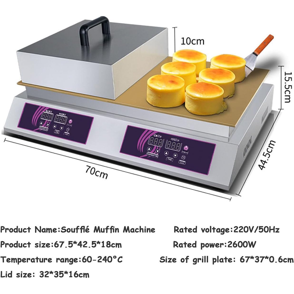Commercial Pancake Maker, 60-240? Poffertjes Maker Machine Non-stick Souffle Maker Machine, with 8mm Copper Heating Plate and Temperature/Time Control,Doublehead