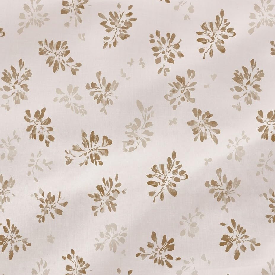 Juego sabanas 100% algodón, Flores Cama 80/90, con Funda de Almohada, Taupe.