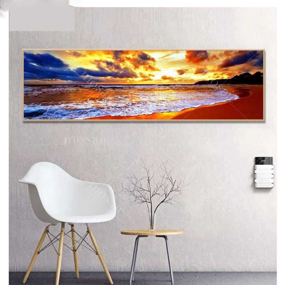 Zestaw do malowania diamentowego 5D, duży rozmiar, DIY, diamentowa sztuka, haft, kryształ, stras, ścieg krzyżowy, dorosłe dziecko, obraz na płótnie, do domu, dekoracja ścienna, pejzaż morski, plaża, wschód słońca, kwadratowe wiertło, 50 x 100 cm