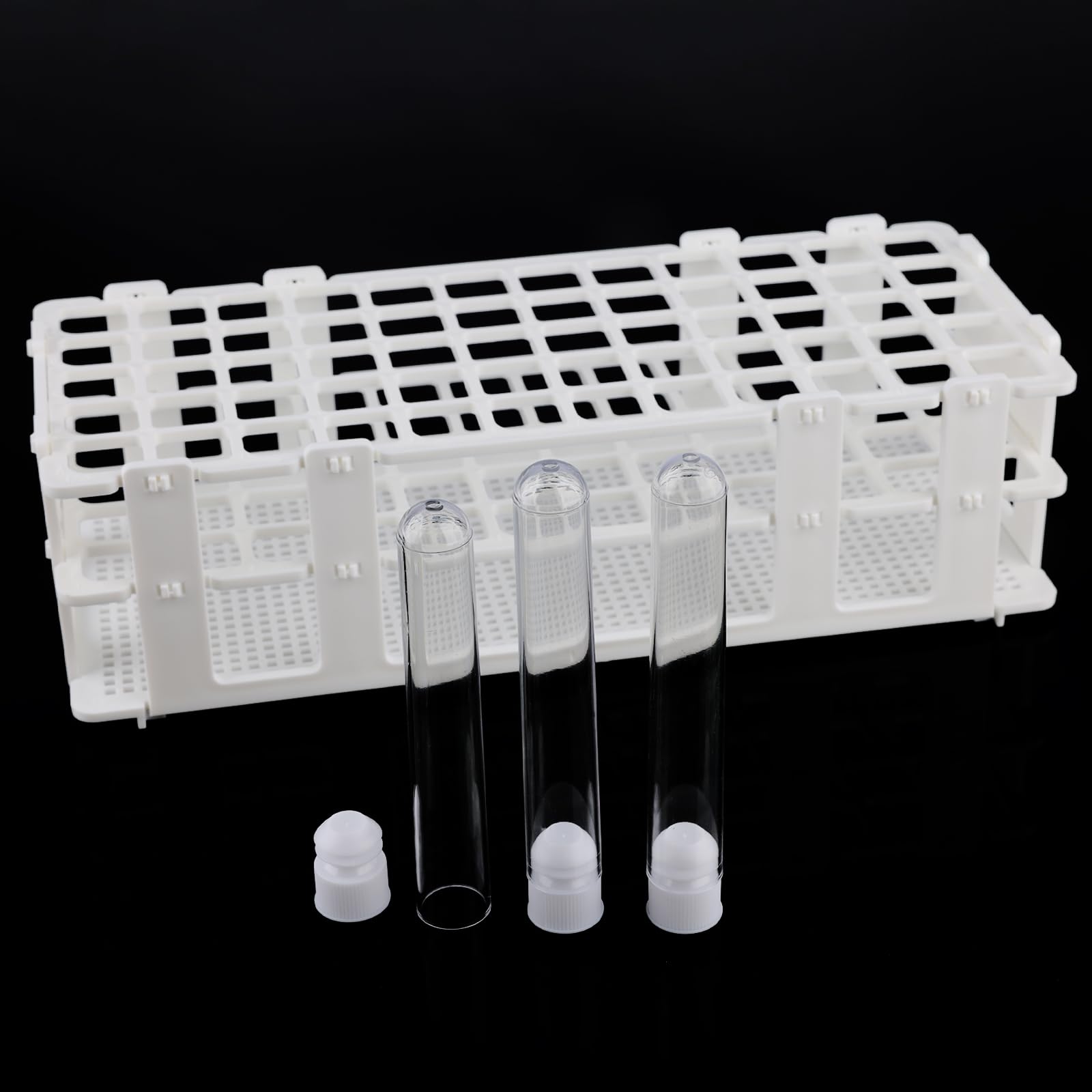 Stonylab Juego de Tubos de Ensayo de Plástico 16 mm 60 Piezas con Soporte 10 ml