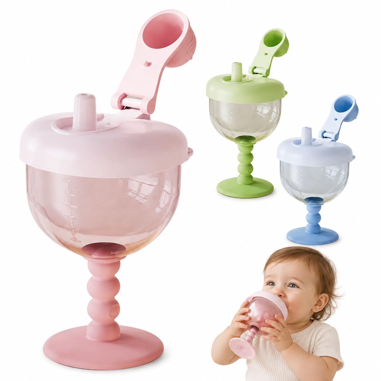 Cute No-Spill Goblet Cup with Lid,Baby Wine Sippy Cup,Plastic GobletCup