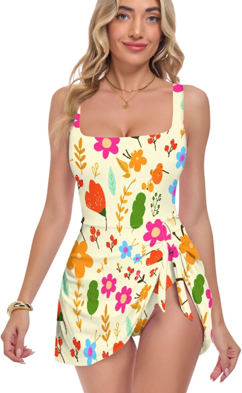 Flowers Floral Yellow Women's One Piece Swimsuits Tummy Control Bathing Suits S A2302226