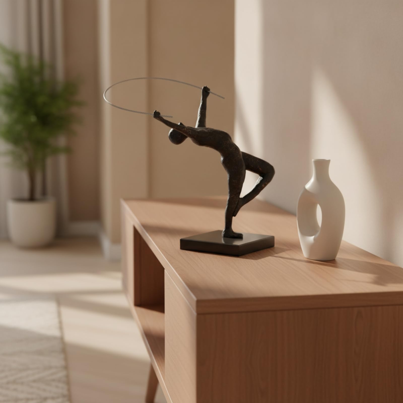 Scultura da Tavolo Statua Figurina Decorazione Casa Ornamento Contemporaneo in Resina Metallo Marmo con Contrasto Elegante E Filo