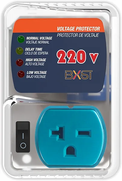 BXST Refrigerator Surge Protector Single Outlet Voltage Surge Protector for Home Appliance 180S Delay Protection On/Off Switch Adjustable Voltage Regulator 20A 220V 4400Watts