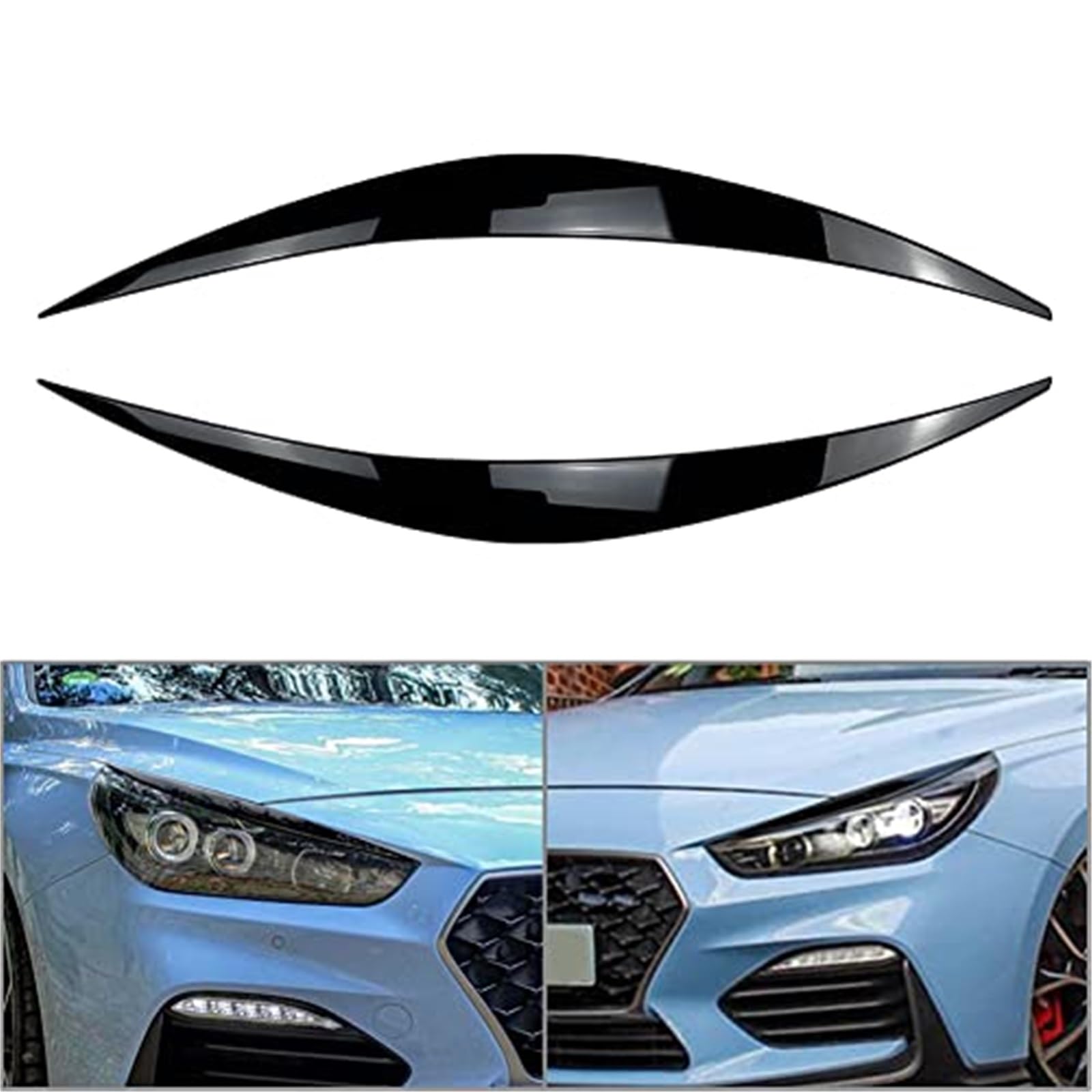 Etiqueta engomada del ajuste del párpado de las cejas del faro del coche cubierta de los biseles del faro del ABS, for Hyundai, i30 i30N MK3 RS 2017 2018 2019 2020, negro brillante Tiras decor