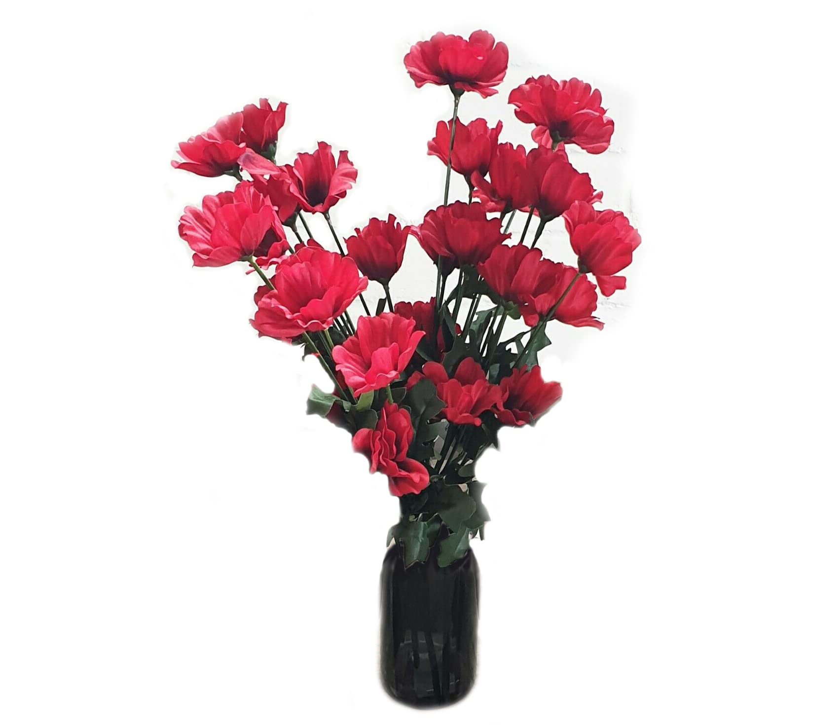 Homestreet Red, Green 5 X Artificial Red Poppy Flower Stems 45Cm With 20 Heads, Bunch Of Silk Poppies