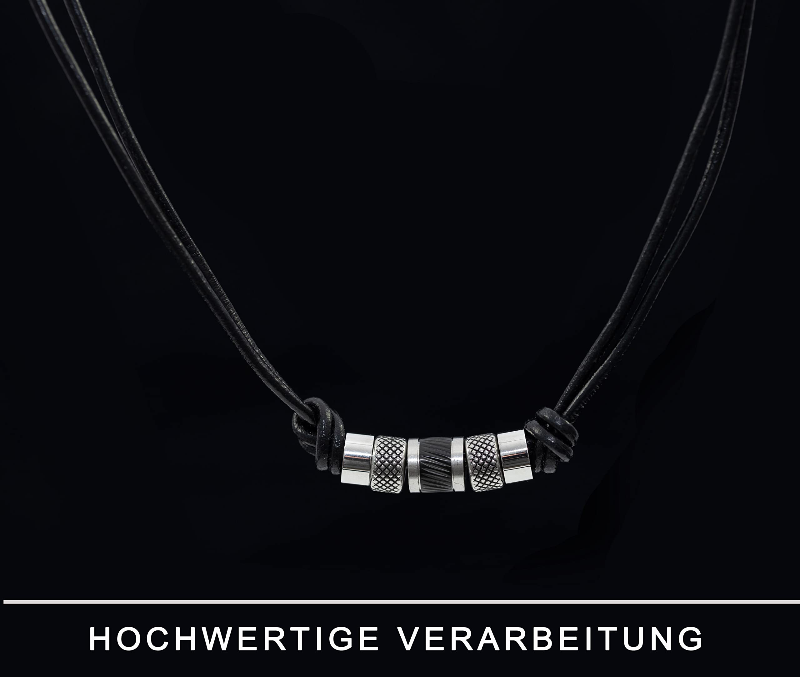 Collana da uomo in pelle con ciondolo a forma di perla, realizzata a mano, in acciaio inox argentato, 45 cm + 5 cm, collana da uomo, in pelle nera, collare, regalo per uomini