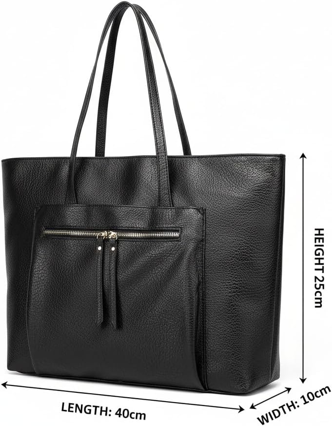 Large Vegan Leather Tote Bag for Women with Zipper Shoulder Purse and Handbags for Travel & Work - Image 5