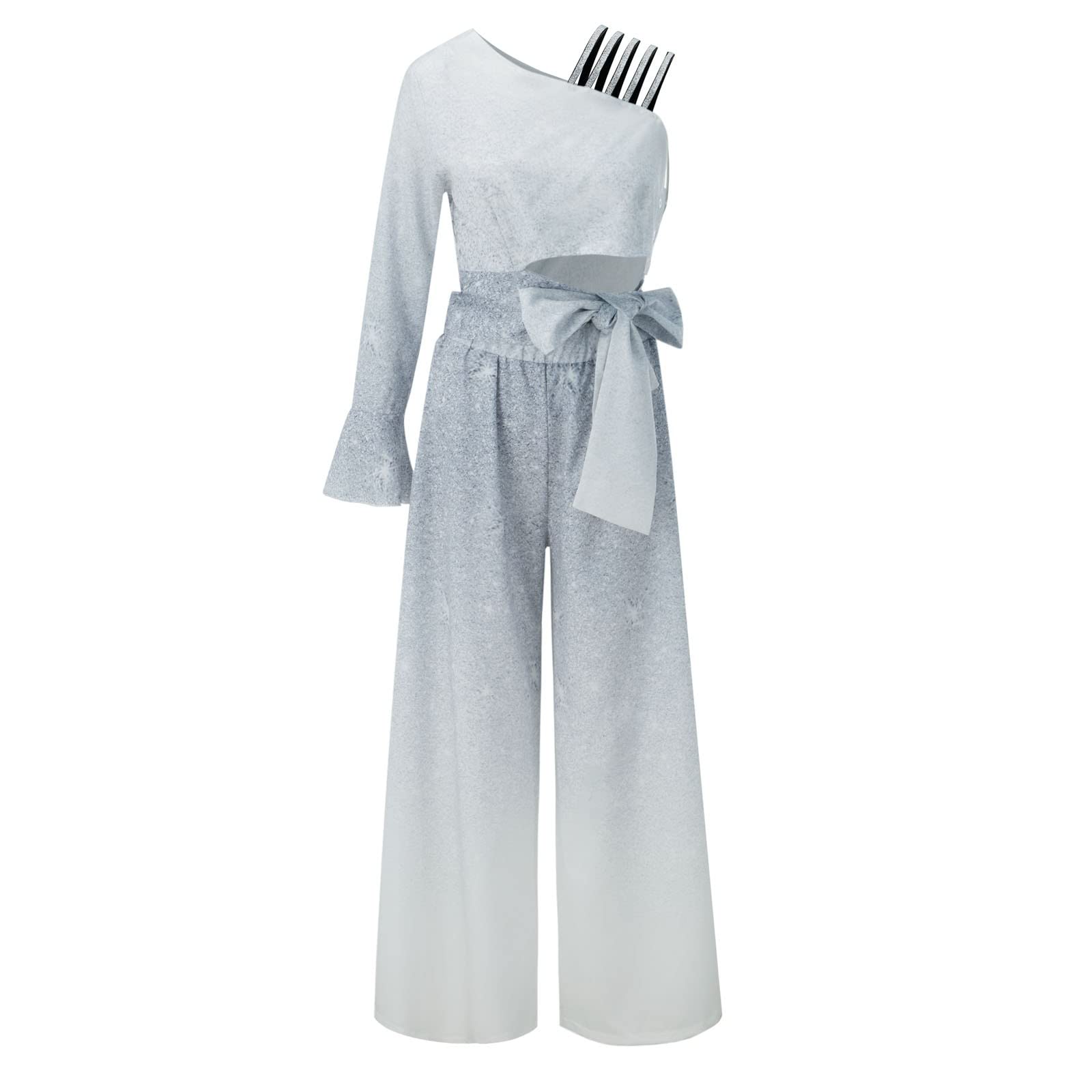 Tuta da donna elegante, per feste, matrimoni, senza spalle, estiva, leggera, bohémien, tie Dye Jumpsuits per ragazze, con cintura, gamba larga, tuta sportiva, taglie forti