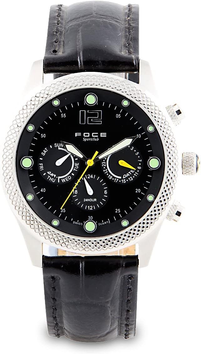 Chronograph Black Dial Leather Strap Watch for Men-F944GSL-BLACK