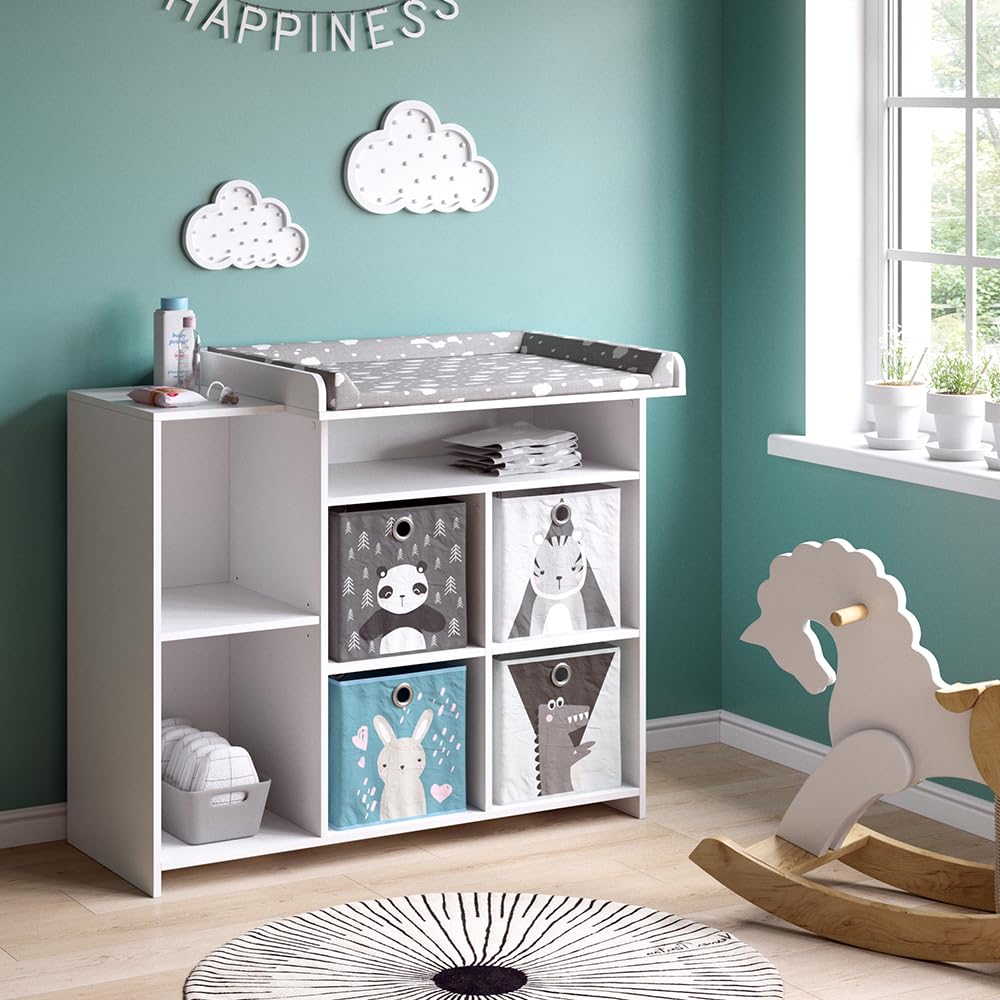 Vicco Commode à Langer Oskar, Blanc, 113x100cm avec étagères Ouvertes, Convertible en Commode sans Plan à Langer pour Une Utilisation prolongée