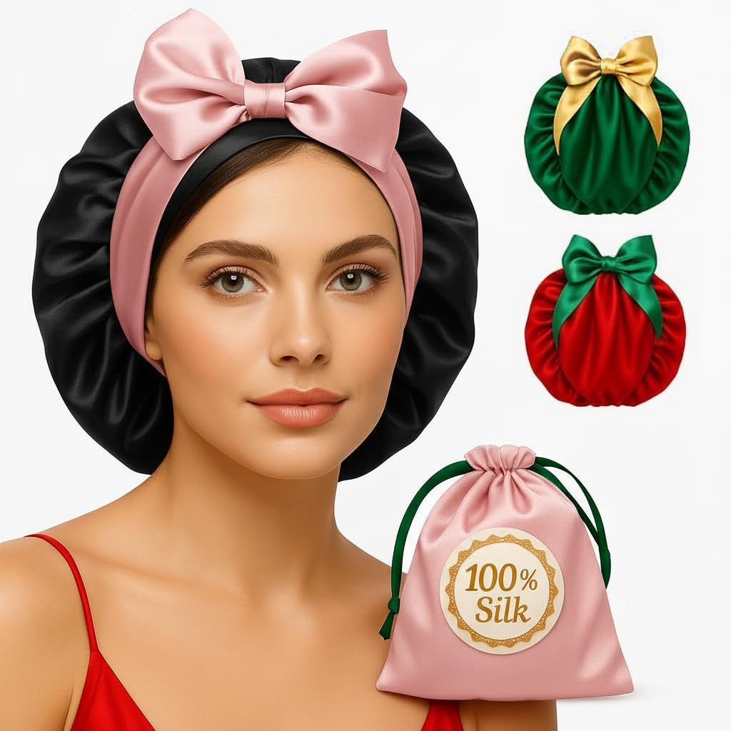 100% Mulberry Silk Bonnet for Sleeping Women with Curly Hair – Alternative to Double Layer Satin Bonnet with Tie Band