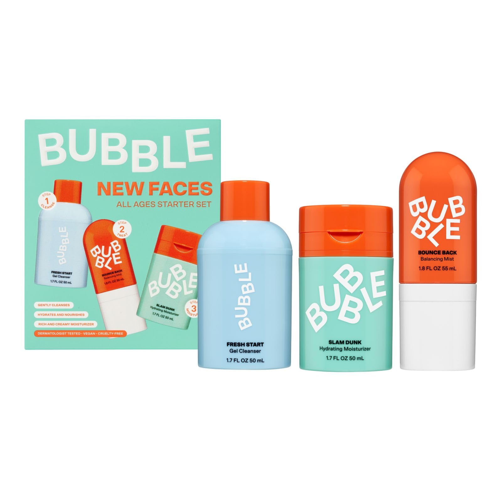 New Faces Gift Set - Skincare Set Includes Exfoliating Gel Cleanser, Balancing Facial Toner Mist + Hydrating Face Cream for Dry Skin - Skincare for Teens + Adults (3 Count)